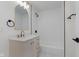 Well-lit bathroom featuring a vanity and shower at 12118 Castle Row Overlook, Carmel, IN 46033
