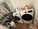 Stacked washer and dryer in laundry room with water heater and storage at 1720 Rembrandt St, Indianapolis, IN 46202
