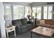 Bright living room featuring comfortable seating and a wall of windows with stylish shutters at 7357 Lake Lakota Dr, Indianapolis, IN 46217