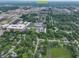 Expansive aerial view of a neighborhood with mature trees and a glimpse of the downtown Indy skyline at 80 Monon Blvd, Carmel, IN 46032