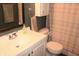 Updated bathroom with a modern vanity, mirror, and neutral-colored shower curtain at 103 Bentwood Dr, Greenwood, IN 46143