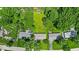 An aerial shot showcases the house and large, well-maintained lawn with mature trees at 108 Bennett Rd, Carmel, IN 46032