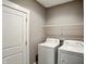 Bright laundry room featuring a white washer, dryer, and overhead rack at 14474 Treasure Creek Ln, Fishers, IN 46038