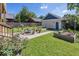 Landscaped backyard featuring a paved patio, fire pit, and raised garden beds at 2325 N Talbott St, Indianapolis, IN 46205
