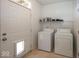 The laundry room features a washer, dryer, back door with dog door and a shelf for storage at 2325 N Talbott St, Indianapolis, IN 46205