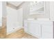 Bathroom boasting a walk-in shower, and a white vanity at 2895 E 600 S, Markleville, IN 46056