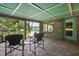 Covered patio overlooking the lake, featuring patterned flooring and comfortable seating at 4126 E Rembrandt Dr, Martinsville, IN 46151