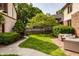 Beautiful backyard featuring a patio with outdoor seating, mature trees and lush greenery at 5615 N Pennsylvania St, Indianapolis, IN 46220