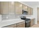 Well-equipped kitchen featuring stainless steel appliances, ample cabinetry, and sleek countertops at 5763 Greenbrier Ct, Brownsburg, IN 46112