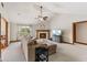 Inviting living room with fireplace, vaulted ceiling, and backyard views creating a cozy atmosphere at 6629 Woodcrest Dr, Avon, IN 46123