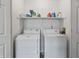Convenient laundry room with modern appliances, a shelf, and ample storage space at 7616 Derrek Pl, Indianapolis, IN 46219