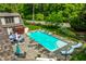 Inviting in-ground pool with lounge seating surrounded by lush greenery and manicured landscaping at 8651 Emerald Ln, Indianapolis, IN 46260