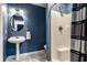 Bathroom featuring a sink and shower with blue walls at 9678 Winter Way, Zionsville, IN 46077
