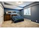Cozy bedroom with blue walls, shelving, and carpet at 9678 Winter Way, Zionsville, IN 46077
