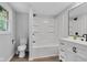 Modern bathroom featuring a tub-shower combo, updated vanity, and modern fixtures at 1805 Center Valley Rd, Martinsville, IN 46151
