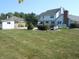 Large backyard with a shed, swimming pool, well-manicured shrubs, and a wooden privacy fence at 2020 N Hickory Blvd, Greenfield, IN 46140