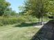 Backyard with mature shade trees and tall grasses beyond the manicured lawn at 2020 N Hickory Blvd, Greenfield, IN 46140