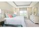 Bright main bedroom featuring a tray ceiling, large window, and stylish decor at 278 Evening Bay Ct, Pendleton, IN 46064