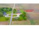 Aerial property view with approximate boundary, showing home, barns, and extensive grounds at 4491 W 600 N, Anderson, IN 46011