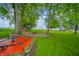 Lush backyard featuring a fire pit and mature trees offering shade and privacy, plus outdoor recreation at 4491 W 600 N, Anderson, IN 46011