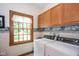 Laundry room with washer and dryer, wall mounted cabinets, and a picturesque window at 5538 N 700 W, McCordsville, IN 46055