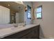 Bathroom vanity features a long countertop, dark-stained cabinetry, and brushed metal faucet at 7150 Eagle Cove Dr, Indianapolis, IN 46254