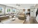 Open-concept living area featuring a large sectional sofa, hardwood floors, and abundant natural light at 10113 Gallop Ln, Fishers, IN 46040