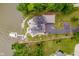 Aerial view of an estate with a dock and landscaping, situated along the waterfront at 121 Wesley Cir, Noblesville, IN 46062