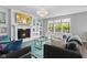 Living room with fireplace, built-in shelving, and modern furniture at 1306 Avocet Dr, Greenwood, IN 46143