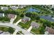Beautiful aerial view of homes in a suburban neighborhood with a pond and lush greenery at 13191 Roma, Carmel, IN 46074