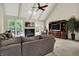 Spacious living room with fireplace, large windows, and comfortable seating is great for relaxing at 1411 N Claridge Way, Carmel, IN 46032