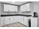 Basement kitchenette featuring modern white cabinets, dark countertop, and a convenient sink and faucet at 2384 Fairfax Dr, Columbus, IN 47203