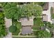 Overhead view displays a home with a private backyard, mature trees, and a patio area at 5946 Guilford Ave, Indianapolis, IN 46220