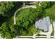Aerial view of property showcasing golf course, mature trees, and a circular driveway at 7106 Royal Oakland Dr, Indianapolis, IN 46236