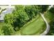 Scenic aerial view of a golf course community showing lush trees and the meticulously kept green at 7106 Royal Oakland Dr, Indianapolis, IN 46236