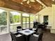 Charming screened-in porch featuring a wood ceiling and seating area with views of a beautifully maintained yard at 7106 Royal Oakland Dr, Indianapolis, IN 46236