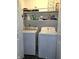 A functional laundry room offers the convenience of an in-home laundry area with storage and efficient machines at 1027 Springway Dr, Shelbyville, IN 46176