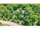 Aerial view of luxury house surrounded by lush trees, showcasing its architecture and driveway at 11557 Willow Springs Dr, Zionsville, IN 46077