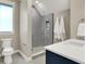Stylish bathroom with a glass-enclosed shower, toilet, and a vanity at 12839 Bird Cage, Carmel, IN 46032