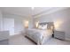 Inviting main bedroom with tray ceiling, carpet, soft lighting, ensuite bathroom, and large windows at 17303 Lillian St, Westfield, IN 46074