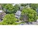 Aerial view of charming home with a cozy front porch, surrounded by lush greenery and mature trees in a desirable neighborhood at 23 S Downey Ave, Indianapolis, IN 46219