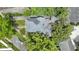 Aerial view featuring landscaped yard and a welcoming front porch, nestled among mature trees and greenery at 23 S Downey Ave, Indianapolis, IN 46219