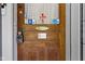 Close-up of the front door with historical plaques and modern smart lock at 23 S Downey Ave, Indianapolis, IN 46219