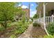 Charming yard featuring a stone path, flourishing garden beds, and a view of a classic home at 23 S Downey Ave, Indianapolis, IN 46219