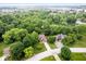 An aerial view showing a neighborhood with mature trees surrounding homes and streets on a bright day at 259 Glenbrook Ln, Avon, IN 46123