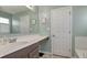 Modern bathroom featuring a large mirror, vanity, and neutral décor at 2615 Pumpkin Patch Ln, Indianapolis, IN 46229