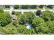 Stunning aerial view of a private backyard with mature trees and refreshing inground pool at 272 N Peterman Rd, Greenwood, IN 46142