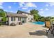 Expansive backyard featuring a beautiful pool, spacious patio, and well-manicured lawn, perfect for entertaining and relaxation at 2872 N Prairie Stream Way, Columbus, IN 47203