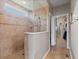 Modern bathroom featuring a glass shower and tiled floor with access to the closet at 4434 Hickory Ridge Blvd, Greenwood, IN 46143