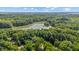 An aerial view shows the river and boat docks, plus the home nestled in a forest of trees at 4446 Lakeridge Dr, Indianapolis, IN 46234